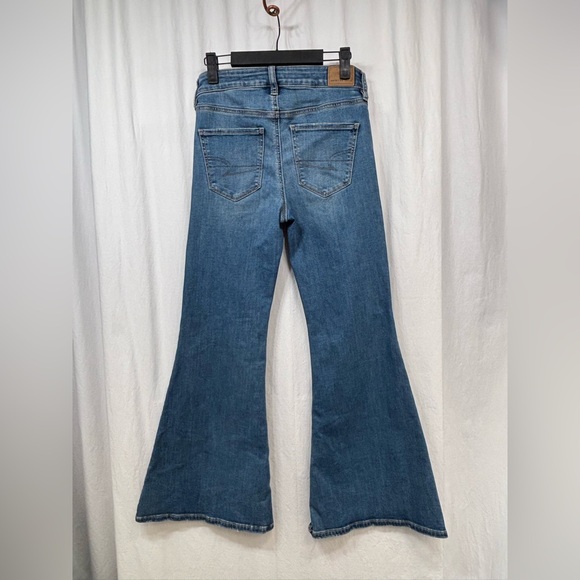 American Eagle Jeans 4 Short Festival Flare Blue Next Level Stretch Petite - Picture 2 of 15